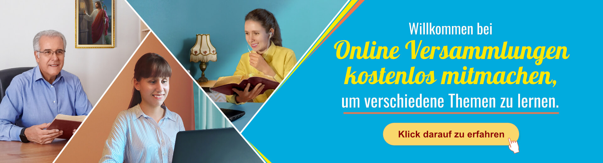 Willkommen bei Online Versammlungen kostenlos mitmachen, um verschiedene Themen zu lernen. Klick darauf zu erfahren!