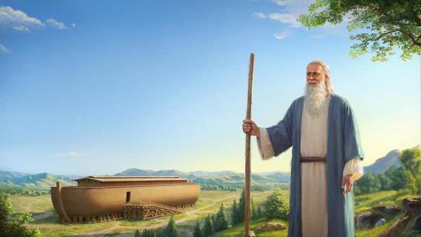 Gott beabsichtigt, die Welt mit einer Flut zu zerstören, beauftragt Noah eine Arche zu bauen