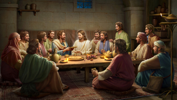 Jesus isst Brot und erklärt die Schriften nach Seiner Wiederauferstehung