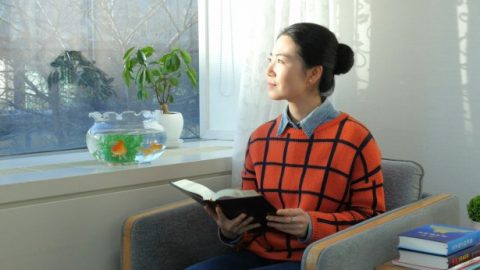 姊妹在窗前看神话